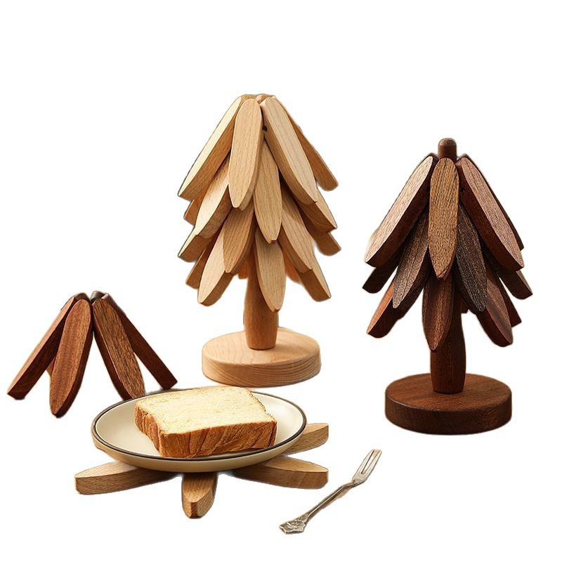 Decoración de mesa de comedor de madera sólida un árbol de alto valor de superficie almohadilla aislante de árbol pequeño almohadilla aislante de árbol plegable creativo árbol de platos de comedor image 6