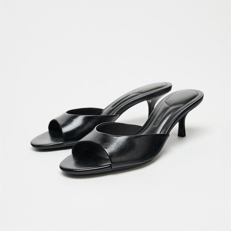 Cross-Border 2026 Spring/Summer New Foreign Trade Women's Shoes Black Stiletto High Heels Half-Mule Peep-Toe Low-Heeled Sandals for Women Cross-Border 2026 Spring/Summer New Foreign Trade Women's Shoes Black Stiletto High Heels Half-Mule Peep-Toe Low-Heeled Sandals for Women