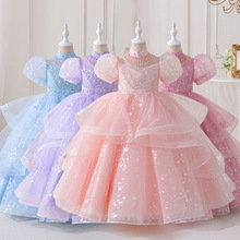 欧美儿童礼服公主裙花童生日宴会晚礼服女童钢琴演奏服走秀蓬蓬裙