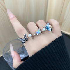 夏日清新淡水珍珠蝴蝶月光石戒指ins簡約精緻百搭時尚指環配飾