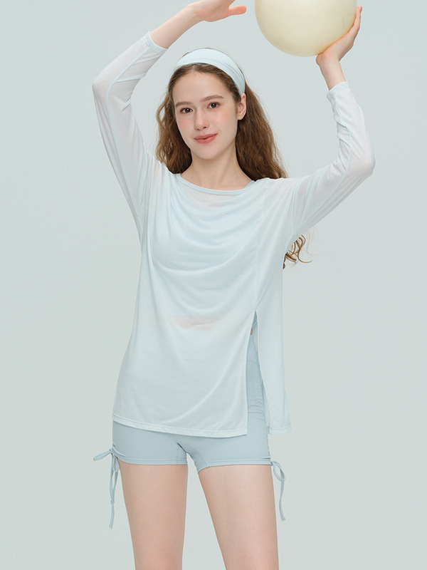 2025秋冬新款瑜伽服女轻薄透气天丝莱赛尔长袖T恤 一衣两穿健身服|undefined
