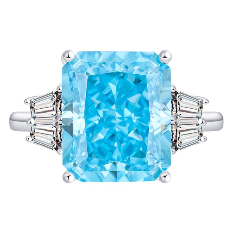 Zhuang Sheng joyería S925 todo el cuerpo plata de alto carbono diamante pulsera anillo rectangular 10*12 simple anillo elegante para las mujeres