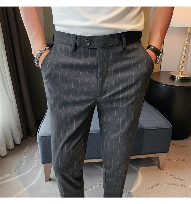 Quần tây sọc nam mùa hè ống côn Hàn Quốc dáng ôm nhẹ — Màu xám đậm với fleece, Quần lửng màu xám đậm, Quần lửng đen, Lông cừu đen chi tiết 7