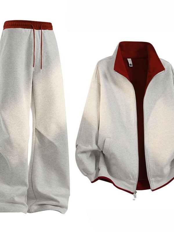Sports Suit for Men and Women, 2026 Spring Season, Stand-Up Collar Cardigan Sweatshirt Paired with Loose Casual Sweatpants, Two-Piece Couple Outfit Sports Suit for Men and Women, 2026 Spring Season, Stand-Up Collar Cardigan Sweatshirt Paired with Loose Casual Sweatpants, Two-Piece Couple Outfit