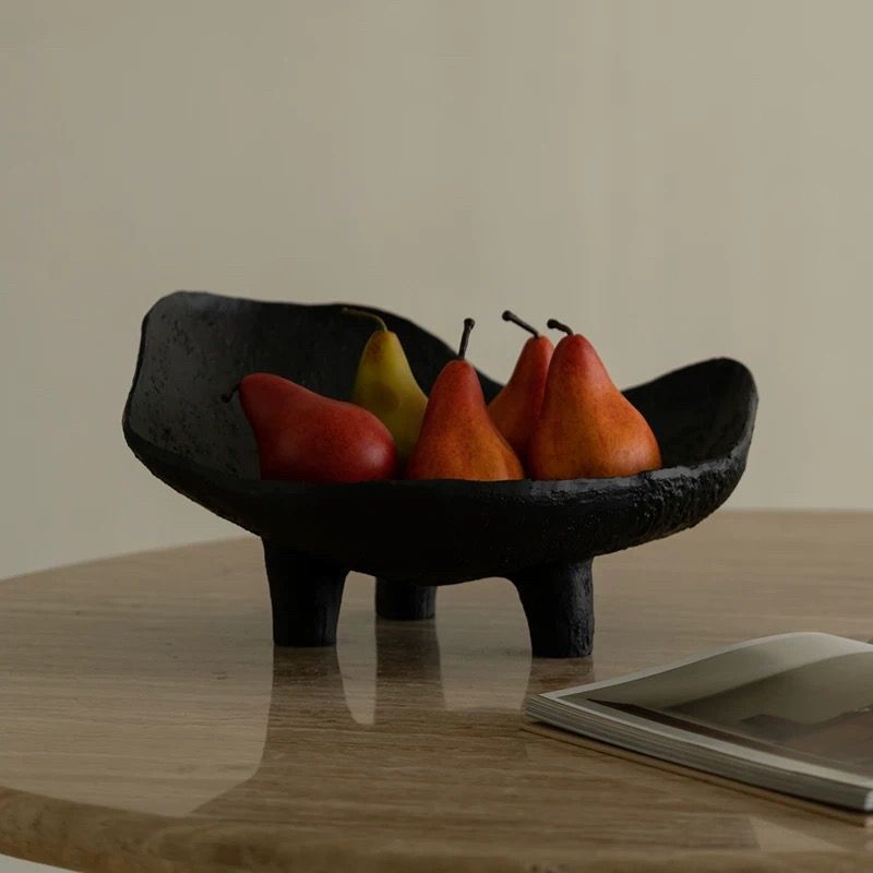 Nrb Wabi-Sabi Style Black Fruit Plate Resin Storage Tray Ornaments Retro Art Decoration Medieval Living Room Coffee Table