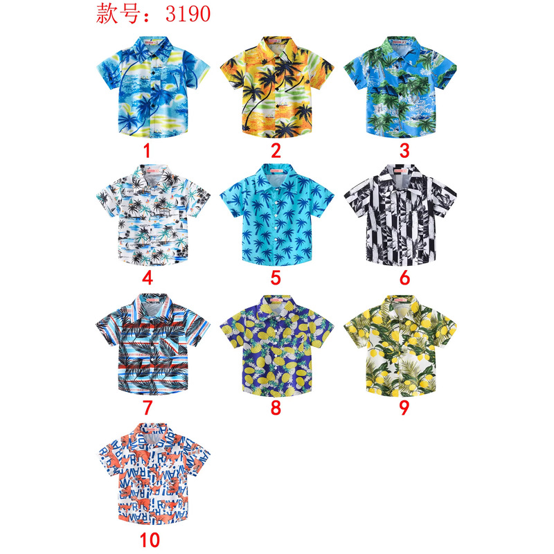 Beach Style Holiday Style Printed Casual Boys Shirt Summer Children's Short-sleeved Fashionable Lapel Cool Coconut Tree Shirt