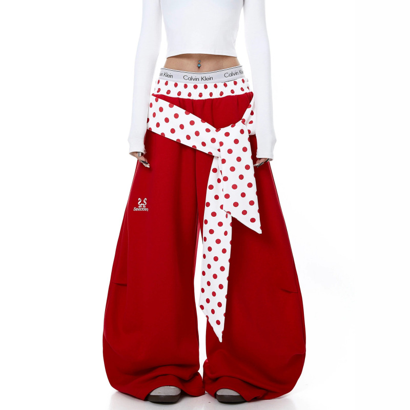 Cross-Border Exclusive Supply of American-Style Color-Block Polka Dot Tie-Up Layered Pleated Jogger Pants for Men and Women, Loose Wide-Leg Jazz Dance Pants Cross-Border Exclusive Supply of American-Style Color-Block Polka Dot Tie-Up Layered Pleated Jogger Pants for Men and Women, Loose Wide-Leg Jazz Dance Pants