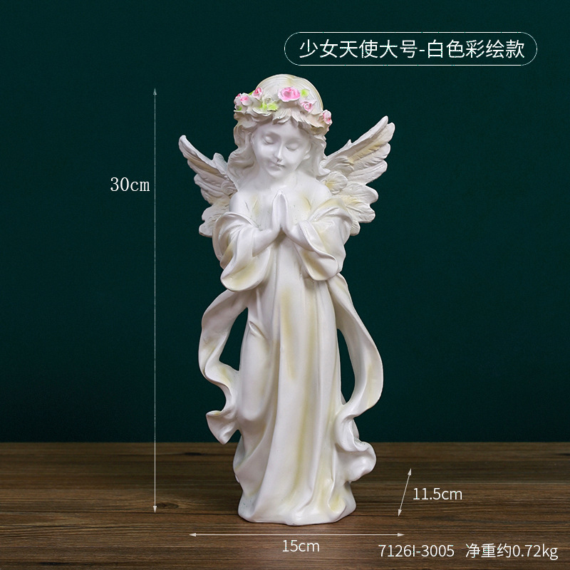 Adornos de ángel retro de estilo europeo, decoración de mesa de niña angelito de plástico de resina americana