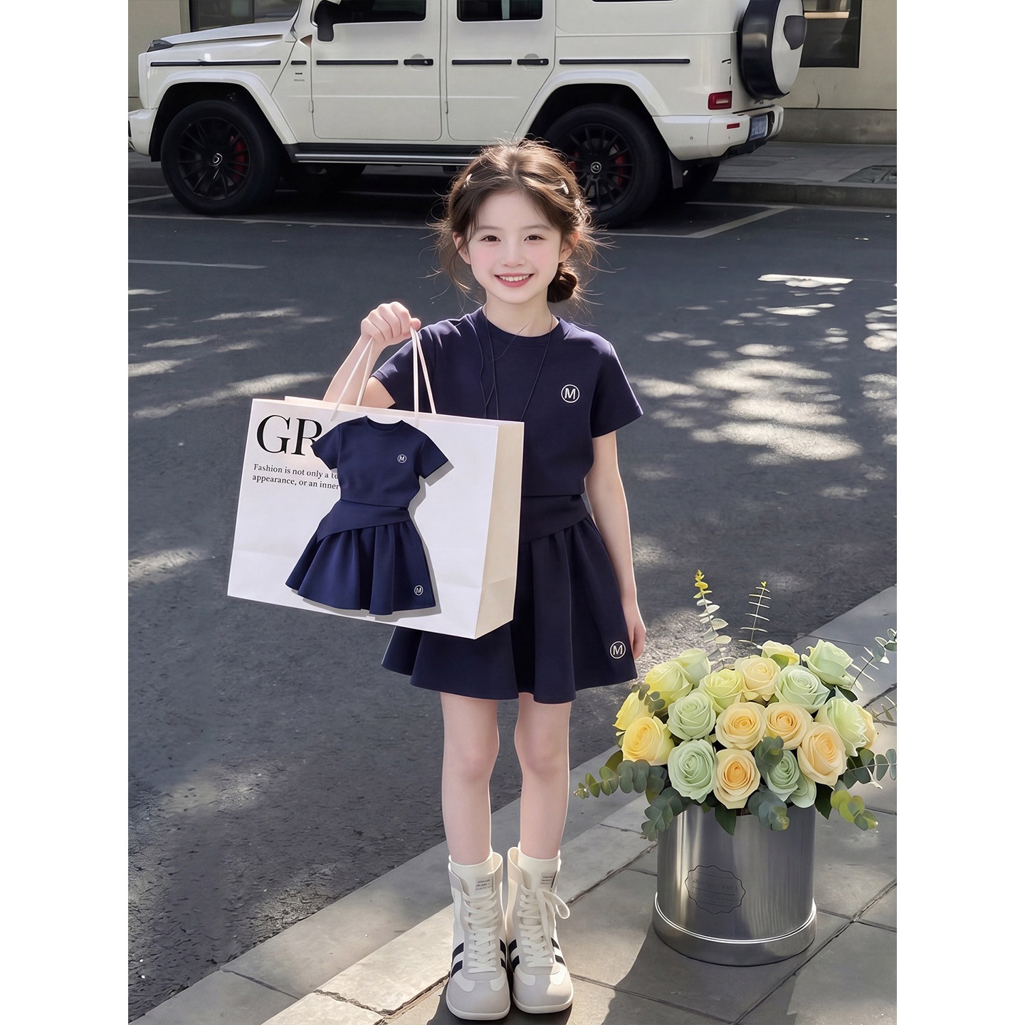 Girls' Casual Sports Suit Summer 2026 New Style Stylish Korean Style Super Cute Short Sleeve and Skirt Two-Piece Set