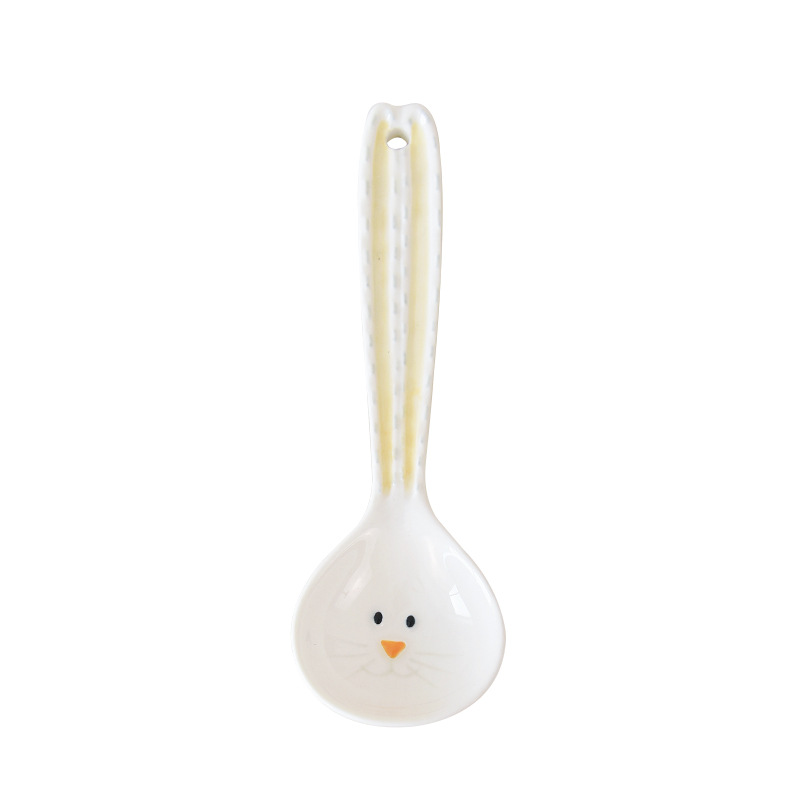 Lindo de dibujos animados en relieve cerámica larga cuchara herramientas de cocina pequeña cuchara de café alta temperatura porcelana ceremonia desayuno cuchara