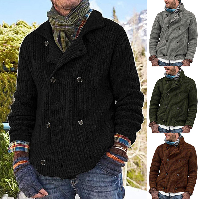 2025 European and American New Large Size Sweater Men's Pure Color Button Knitted Jacket Amazon Independent Station Cross-Border Men's Clothing