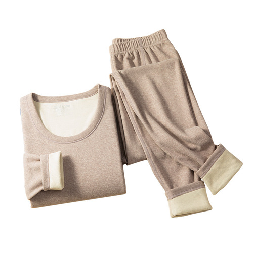Wool Silk Double-Sided Suede Sweatshirt and Pant Set with Fleece Thick Autumn/Winter Warm Innerwear Set for Men and Women, Couple Wholesale