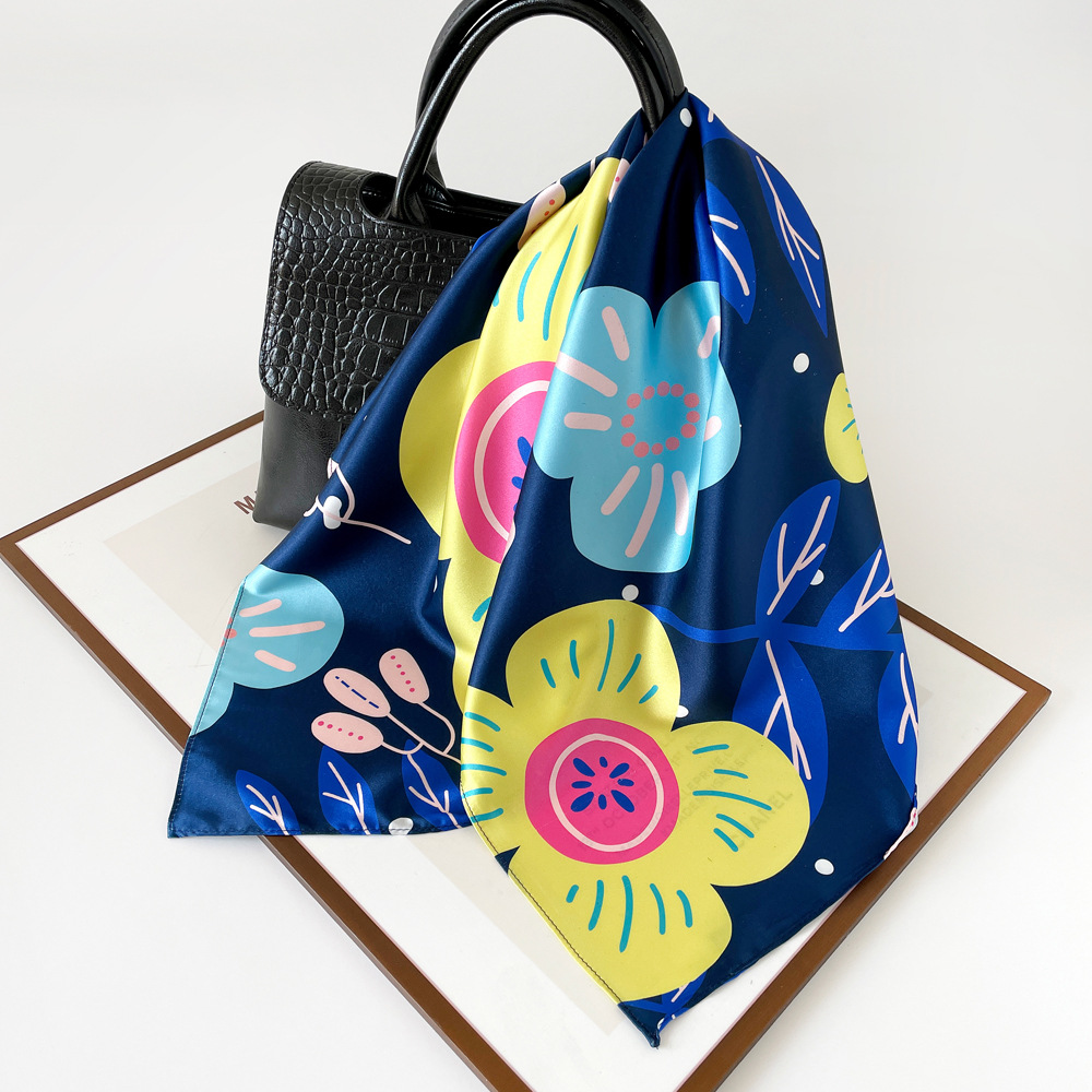 Femmes Élégant Style Vintage Bloc De Couleur Fleur Polyester Écharpe En Soie display picture 17