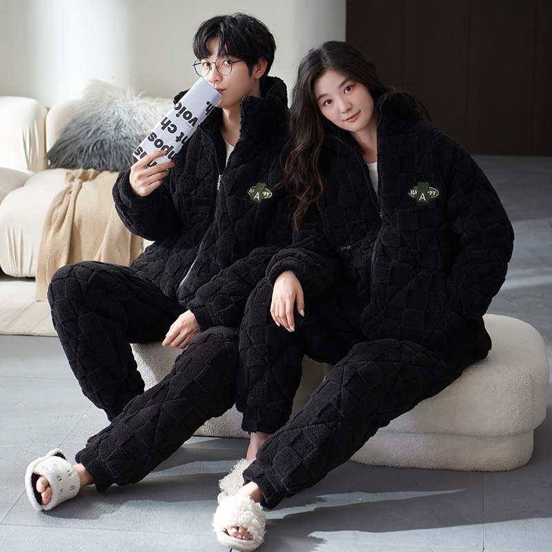 Pijamas acolchados de algodón para pareja de invierno de los hombres de tres capas engrosadas cálidas de las mujeres más el tamaño simple casual Otoño e Invierno traje de desgaste para el hogar