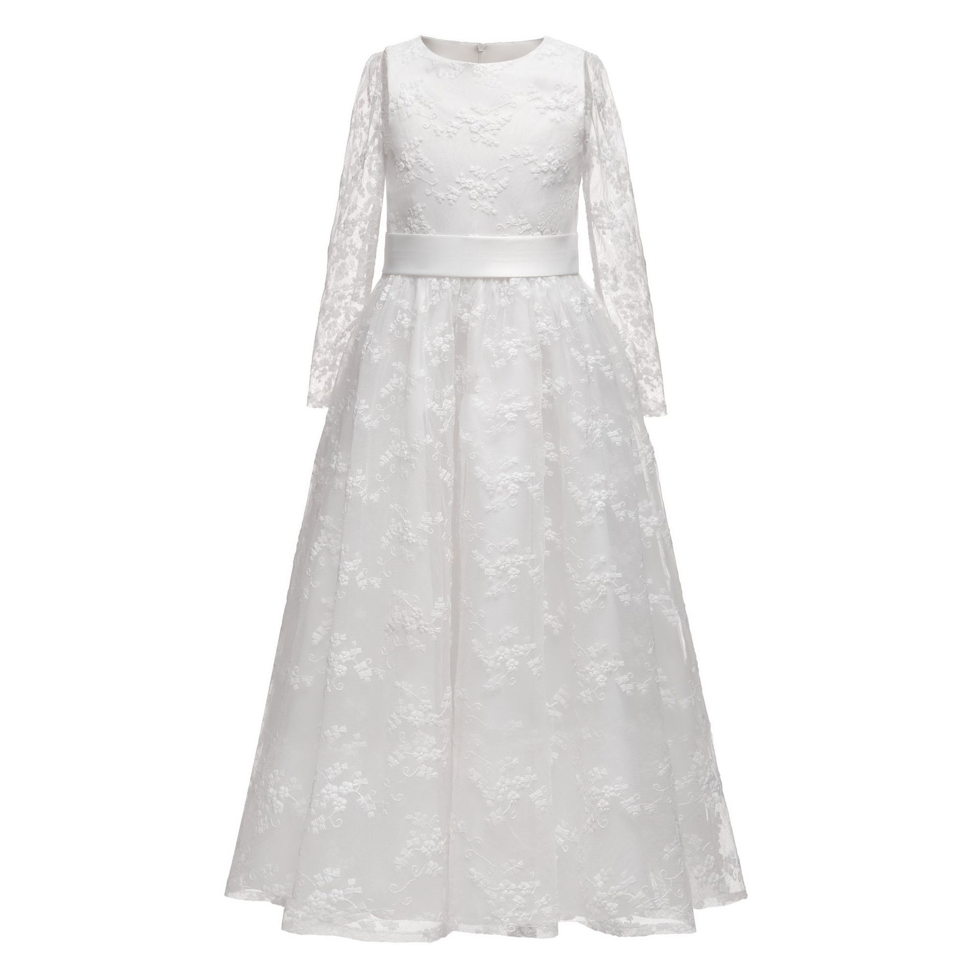 Nuevo Comercio exterior transfronterizo vestido de novia para niños cuello redondo hombro encaje manga larga cumpleaños rendimiento flor ropa para niños vestido pequeño