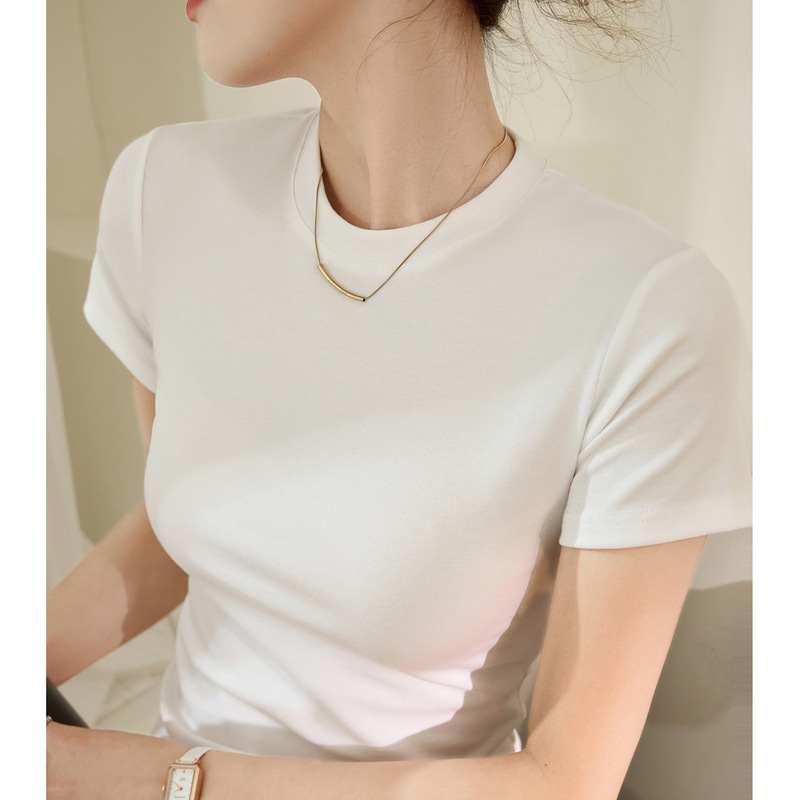 [Selected Pure Cotton] High-End Short Sleeve T-Shirt for Women, Summer 2026 New Style, Slim Fit, Versatile, Slimming Base Shirt Top