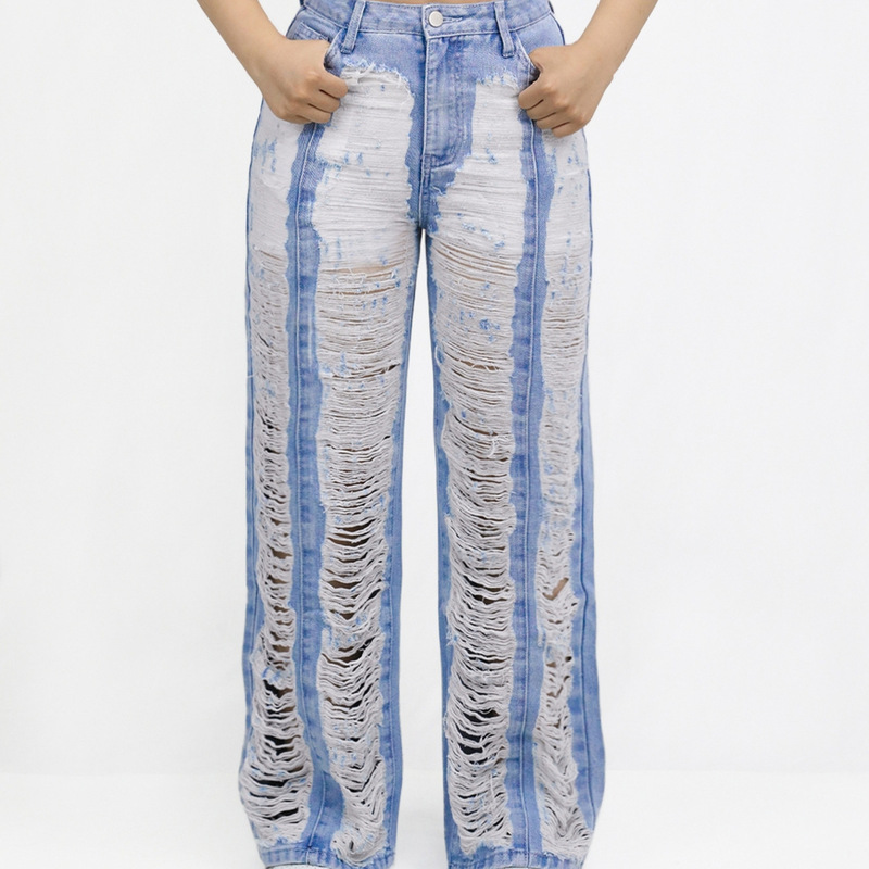 HK6613 Women's distressed fringe jeans, street fashion jeans