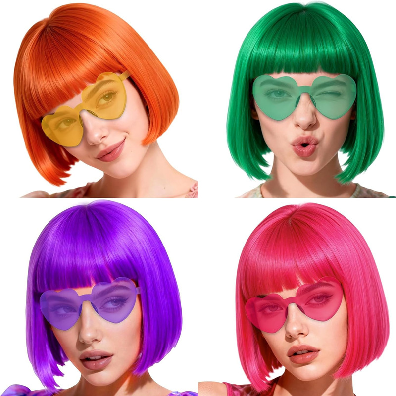 Hot-Selling Colorful Bob Wig Halloween Props Straight Hair Student Costume Bangs European and American Style Short Straight Hair Hot-Selling Colorful Bob Wig Halloween Props Straight Hair Student Costume Bangs European and American Style Short Straight Hair