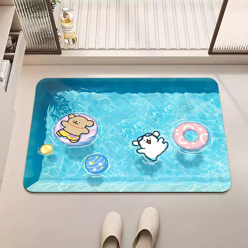 Cartoon Diatom Mud Bathroom Floor Mat, Strong Water-Absorbent Foot Mat, Bathroom Door Quick-Drying, Stain-Resistant, Easy-Care Anti-Slip Mat