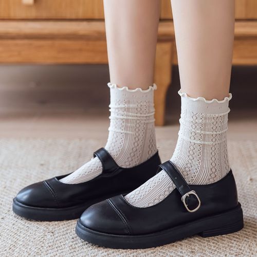 JK socks women's summer hollow mesh thin breathable rolled edge fungus mid-calf Lolita Japanese style pile socks long