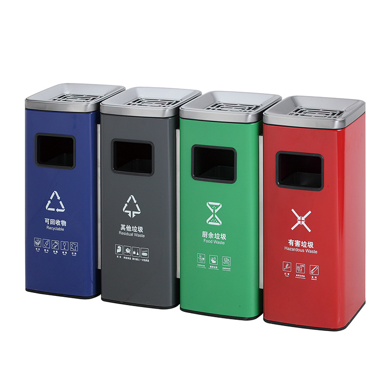 Bote de basura ambiental de acero inoxidable Cubo de cenizas de suelo lateral rectangular Lige con cenicero Cubo de papel de desecho directo