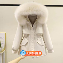 2024款收腰显瘦大毛领加厚收腰时尚韩版秋冬派克服外套女保暖连帽