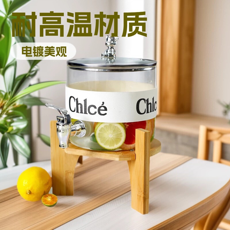 Wooden Frame Ice Bucket, High Temperature Resistant High Borosilicate Waterware, Electroplated Water Cup Set, Cold Water Jug with Faucet, Bear-Shaped Refrigerator Cold Brew