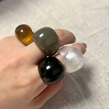 跨境树脂亚克力戒指高级显白韩国饰品个性食指指环琥珀色叠带复古