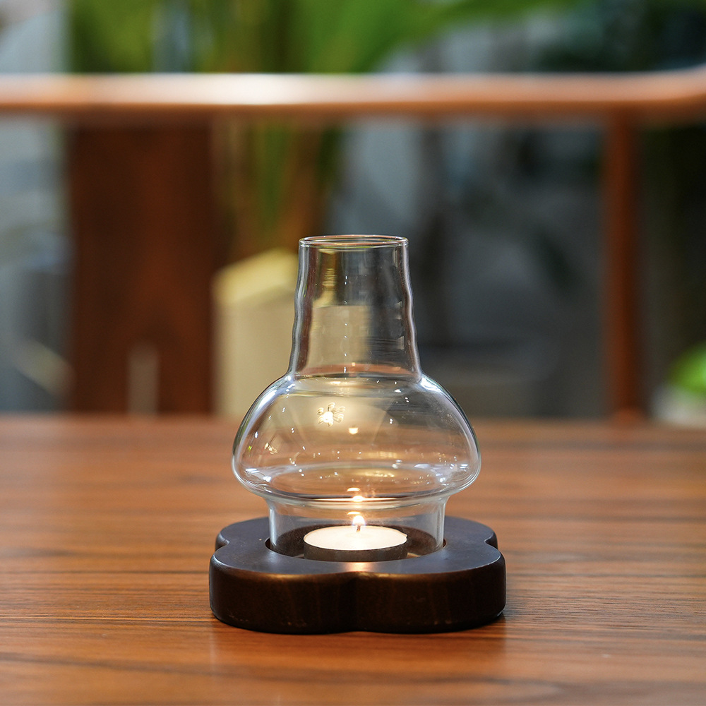 Candelabro japonés de madera maciza de vidrio a prueba de viento, lámpara Zen retro para el hogar, pantalla de vela a prueba de viento, mesa de centro, mesa de comedor, adornos chinos
