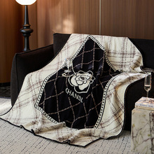 大牌风 2025新款A类半边绒针织毛毯山茶花沙发毯子盖毯午睡披肩毯