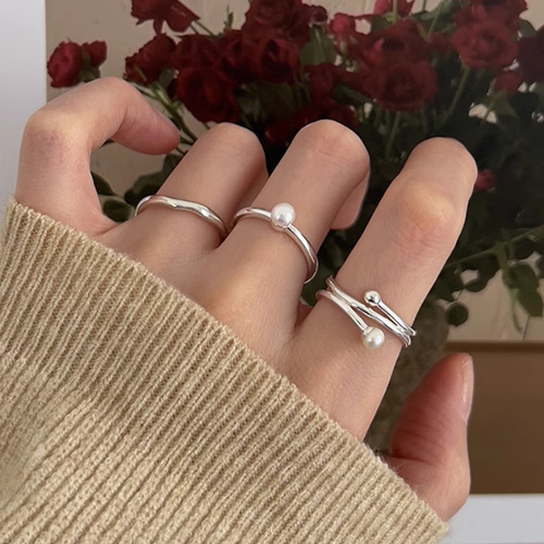 Korean style simple pearl ring for women minimalist style fashion personality niche design versatile high-end open index finger ring