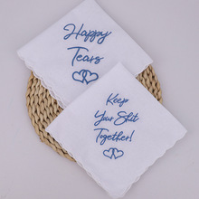 跨境happytears感谢婚礼送礼全棉刺绣手帕小方巾祝福刺绣各种字样