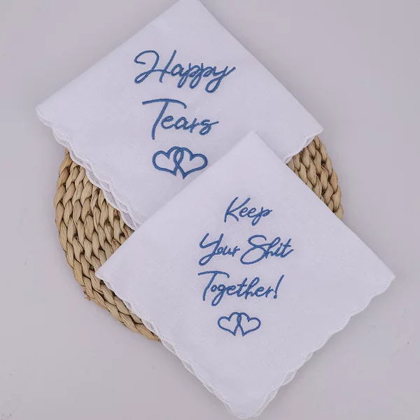 Cross-border happytears thanks for wedding gifts cotton embroidered handkerchief small square scarf blessing embroidered various words