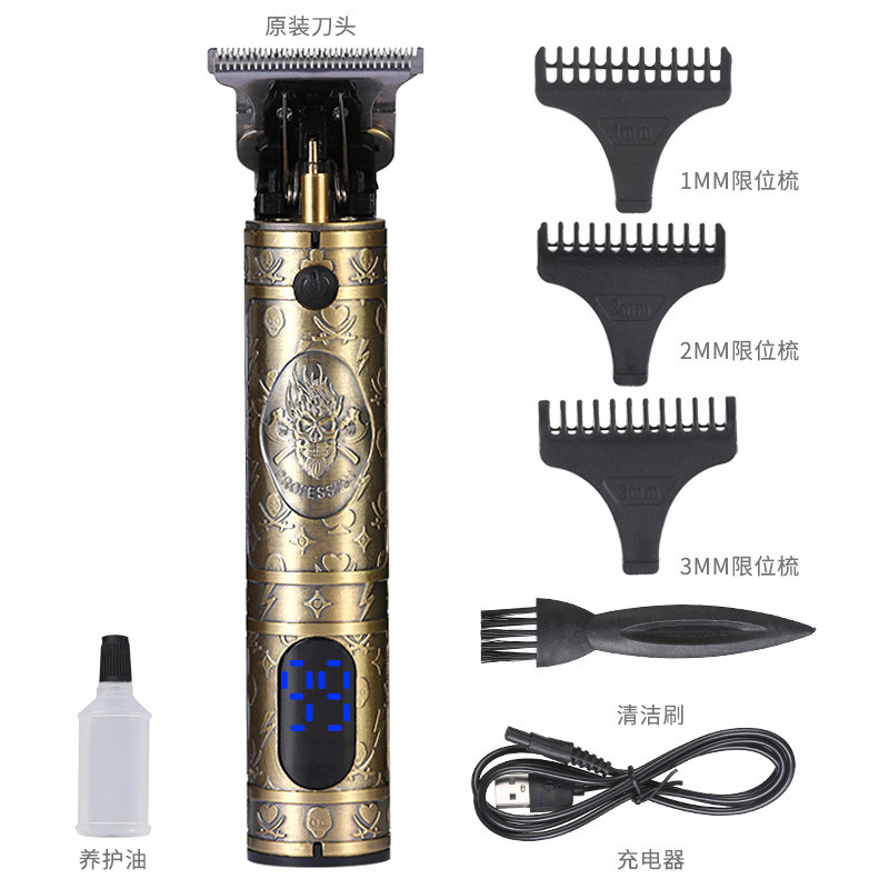 Oil head electric clippers cross-border charging LCD usb wireless hair clipper retro Amazon carving home Barber scissors