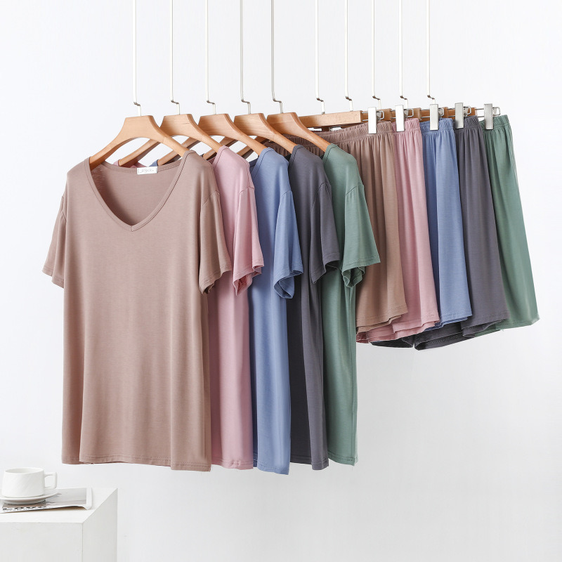 Modal Thin Pajamas T-Shirt Women's Summer Stylish Home Suit Large Size Short-Sleeved Shorts Maternity Two-Piece Top