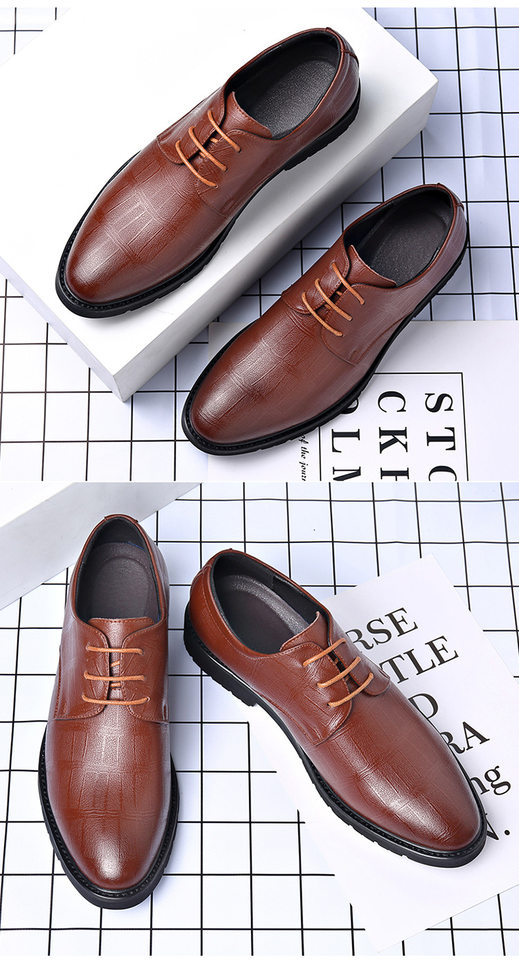 Giày da nam công sở da bò hai lớp, tăng chiều cao 3 cm, dây buộc phía trước — Màu nâu 3993, Màu đen 3993 chi tiết 18