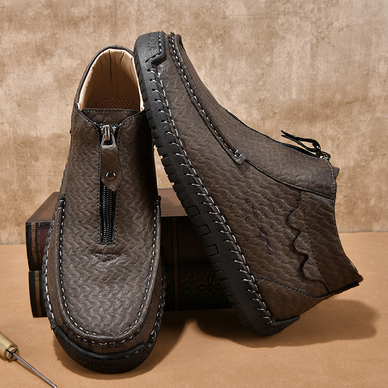 Men's Mid-top Leather Boots, Stylish Hand-stitched Marten Boots_voghion.com