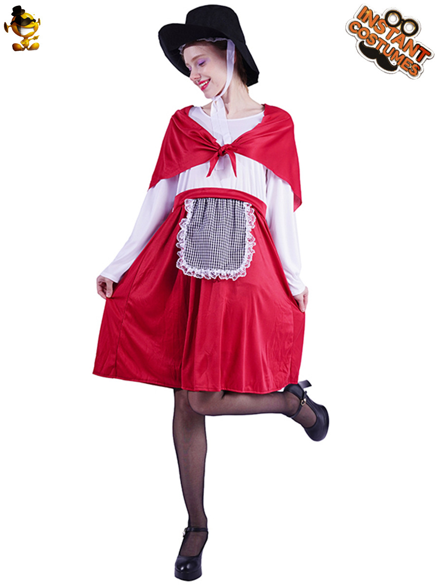 Halloween Cosplay traje galés señora rojo blanco idílico criada vestido largo
