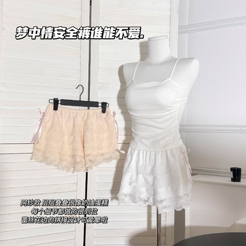 Cake Layer Sexy Lace Mid-Waist Safety Pants Women's Summer Thin Uncurled plus size Leggings Pure Safety Pants