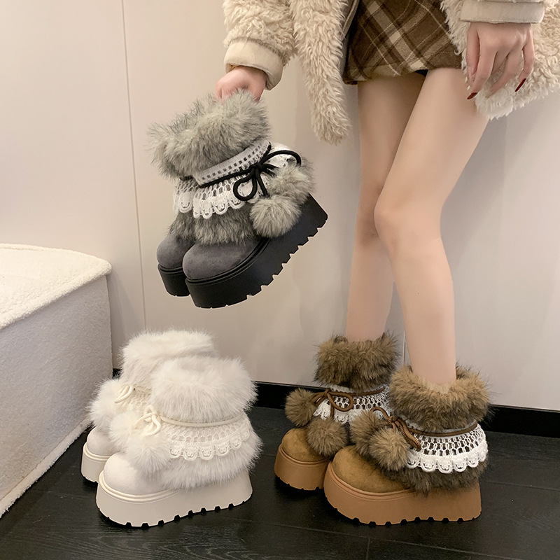 复古增高厚底加绒加厚雪地靴女款2025年新款冬季保暖毛毛勃肯棉鞋