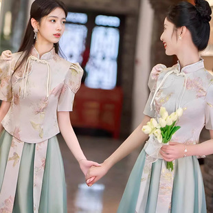 Bridesmaid Dress New Chinese Style 2025 Autumn and Winter New Summer Antique Green Wedding Bridesmaid Sisters Group Performance Evening Dress for Women