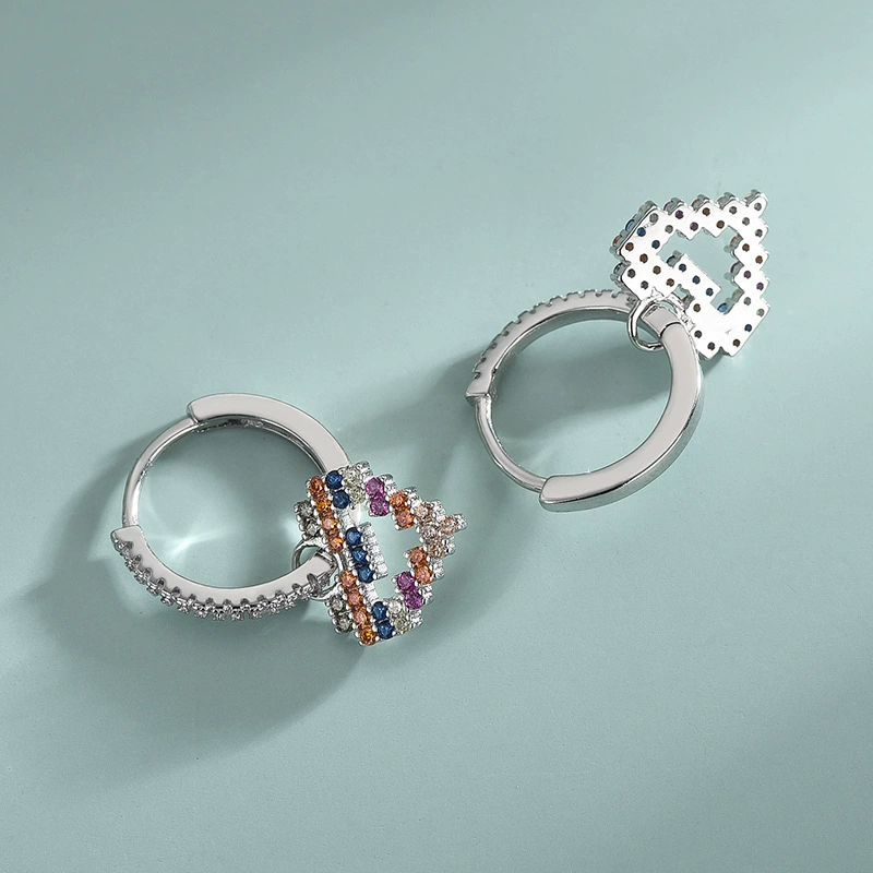 Earrings heart shaped, high quality accessory, silver 925 sample, bright catchy style