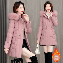 外贸羽绒棉服女中长款2025新款修身棉衣收腰加绒棉袄冬季保暖外套