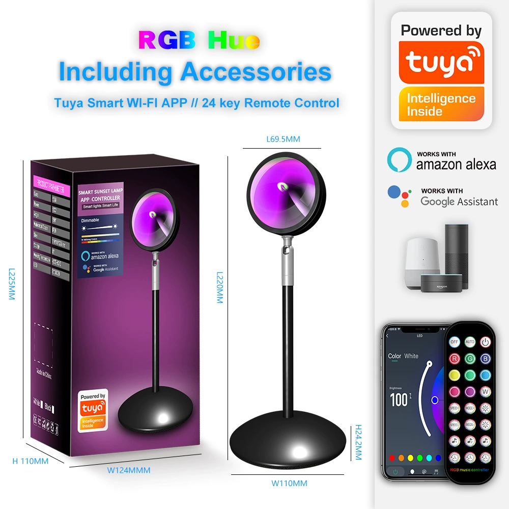 Cross -border sunrise light приложение дистанционное управление RGB светильник для атмосферы запуска, проекция радуги, настройка дневного света, живое фоновое освещение