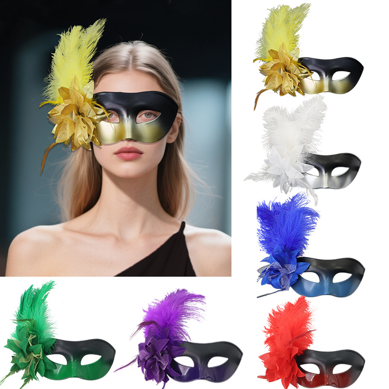 Halloween Hot New Side Flower Gradient Half Face Pluma máscara de baile vestido espectáculo accesorios sexy