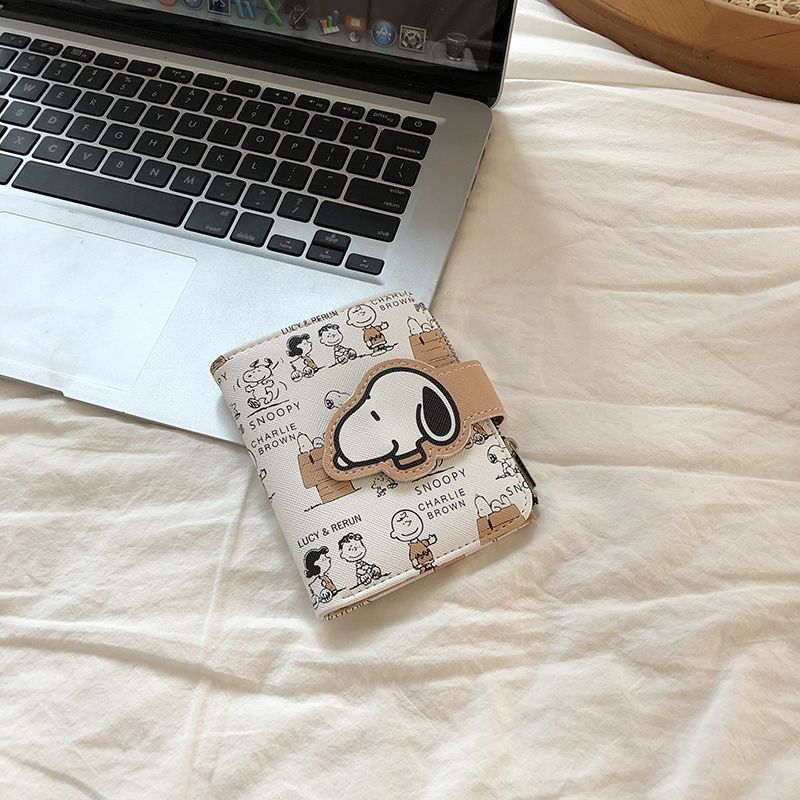 Cute Snoopy Cartoon Short Wallet, Korean Style, Multi-Card Slots, Bi-fold PU Zipper Coin Holder
