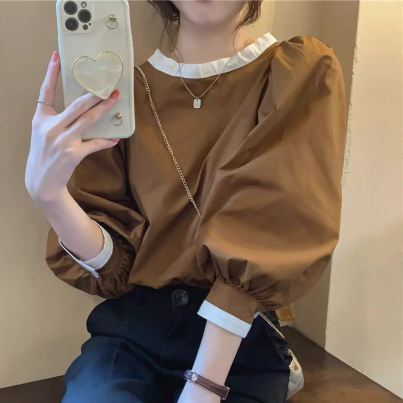 New Korean-style Loose French-style Retro Long-sleeved Shirt Design Sense Elegant Lace-up Pullover Top for Women