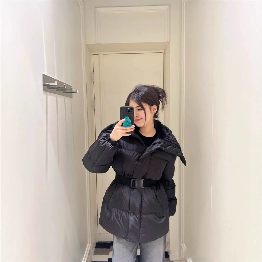 Новая коллекция осень-зима: Универсальный пуховик Nanyou Haute Couture Mon с большим меховым воротником, поясом, водонепроницаемый и ветрозащитный