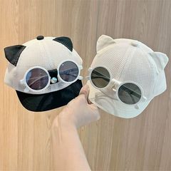 赤ちゃんの帽子夏の薄い目の猫の野球帽の男女の宝の太陽の帽子の乳幼児のアヒルの舌の帽子はサングラスを持ちます。