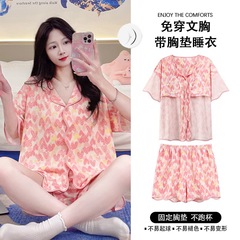 睡衣女款夏季2025新款夏天短袖短褲開衫大碼女士家居服套裝可外穿